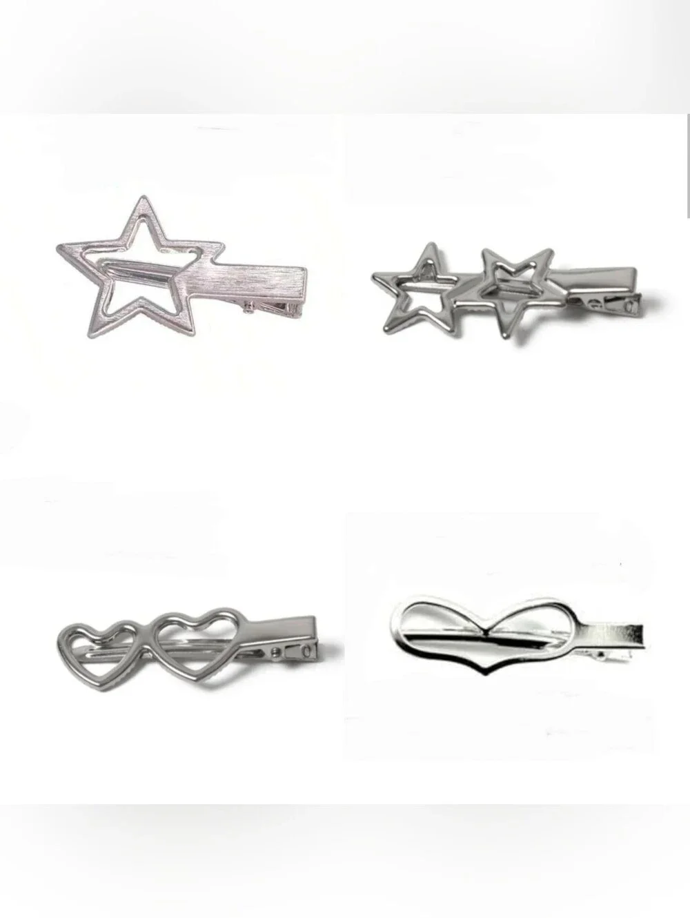 Y2K Aesethic Hair Clips- Assorted Silver Star & Heart Clips BNIB